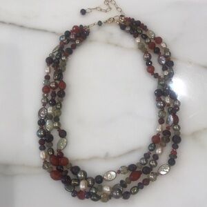 Sundance Catalog STUNNING-3-Strand Knotted Multi Stone & Pearl Necklace—New!